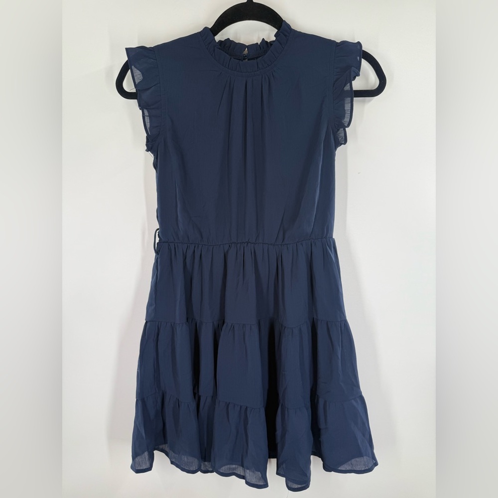 EUC Arshiner Blue Ruffle Neck Dress - Picture 6 of 11